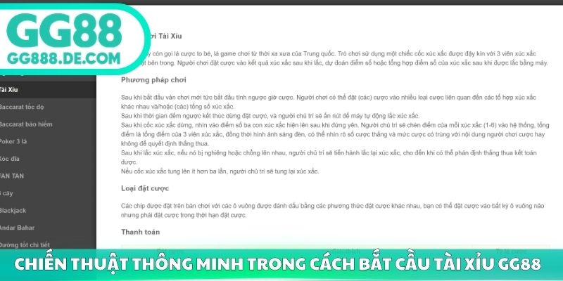 Chiến thuật thông minh trong cách bắt cầu tài xỉu GG88