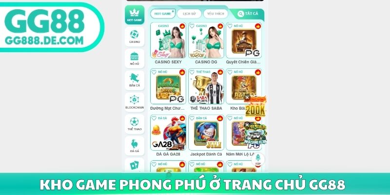 Kho game phong phú ở trang chủ GG88 chính thức