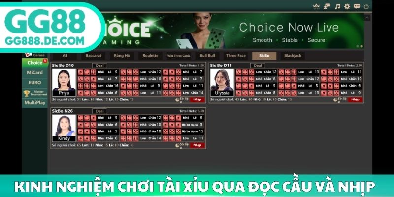 Kinh nghiệm chơi tài xỉu GG88 qua đọc cầu và nhịp
