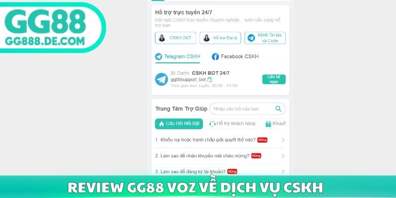 Review GG88 voz về dịch vụ CSKH