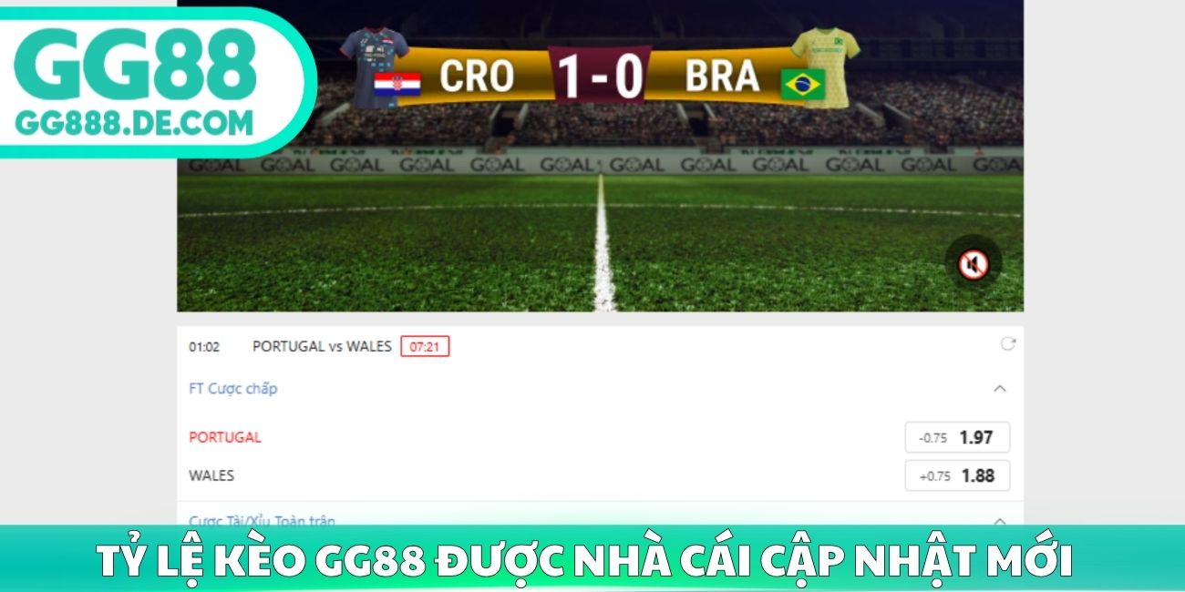 Tỷ lệ kèo GG88 được nhà cái cập nhật mới